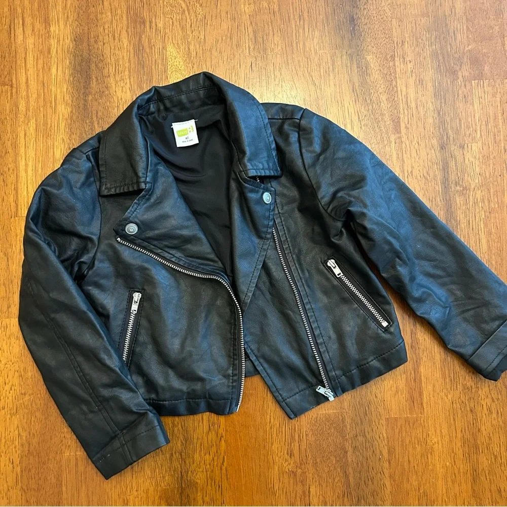 Crazy 8 Black Faux Leather Zip Jacket | Toddler Girl 4T | Classic Cool Outerwear - Picture 2 of 7